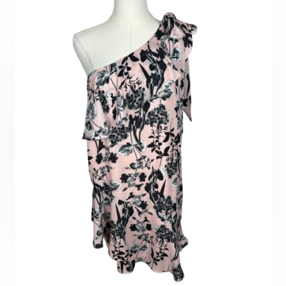 Parker One-Shoulder Mini Dress in Pink and Black Floral Size S